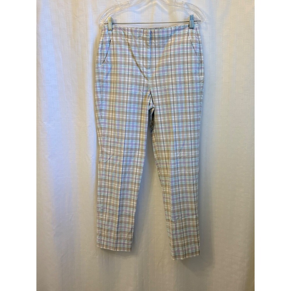 Talbots Womens Multicolor Pastel Plaid Straight Leg Slit Ankle Pants Size 8